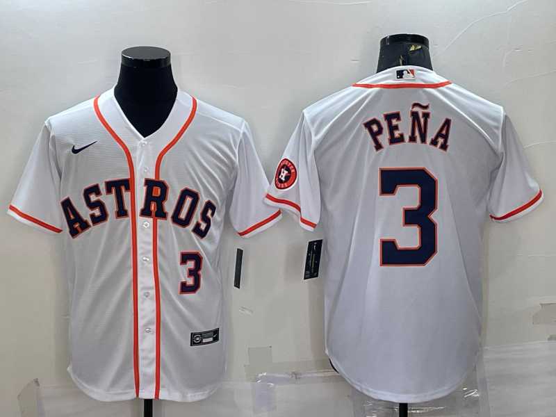 Men%27s Houston Astros #3 Jeremy Pena Number White With Patch Stitched MLB Cool Base Nike Jersey
